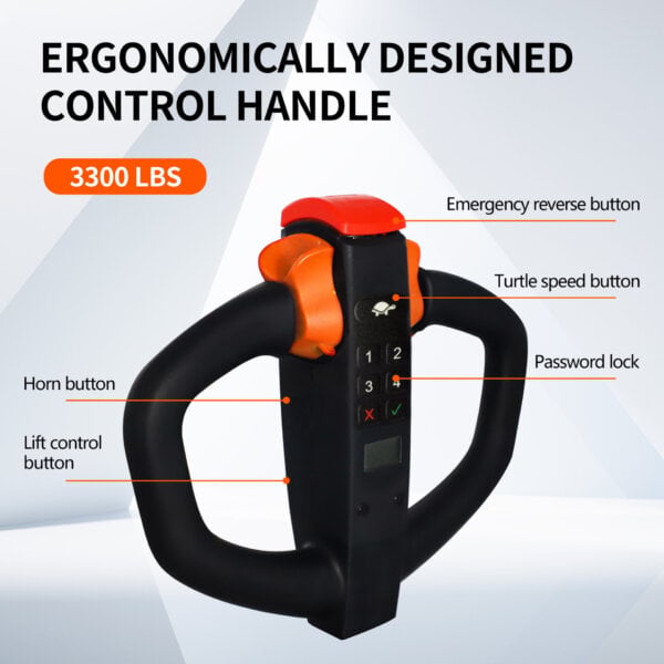 Rear view of economic electric pallet truck with lithium battery