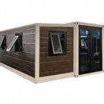 Foldable container house expandable prefab home exterior view showing folded and expanded states