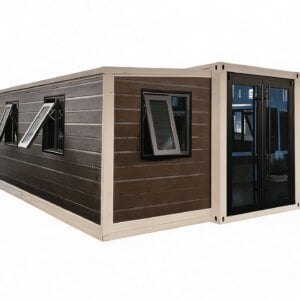 Foldable container house expandable prefab home exterior view showing folded and expanded states
