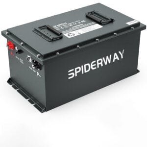 Spiderway 36V 150Ah LiFePO4 battery for floor scrubbers, front view showing compact design