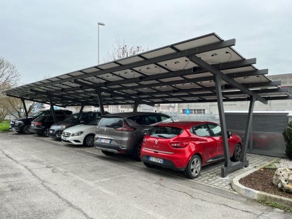 TreeSystem Solar Carport – Winter Photo TreeSystem solar carport with photovoltaic modules