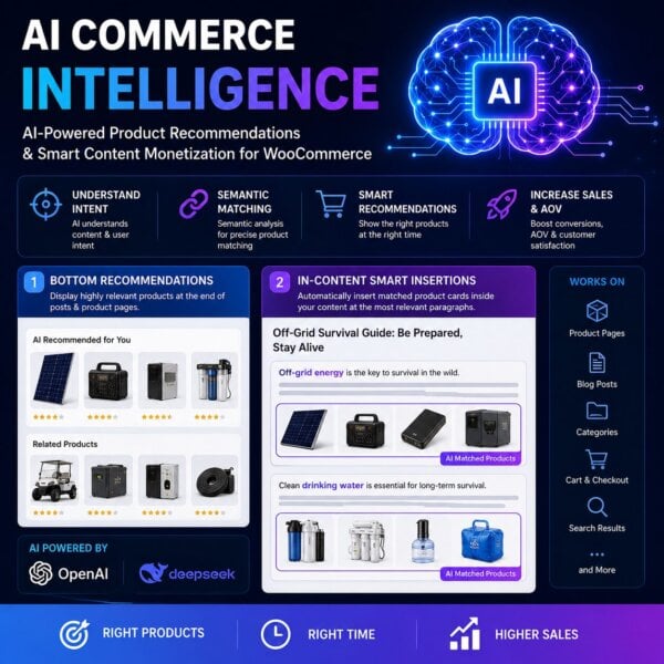 AI Commerce Intelligence features for WooCommerce smart recommendations