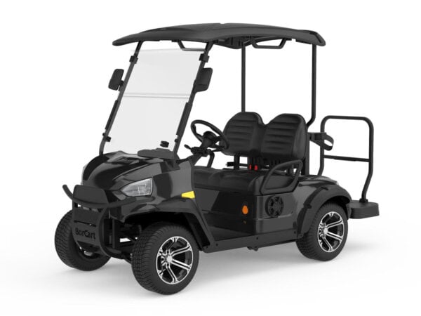 Two-passenger golf car with caddie stand