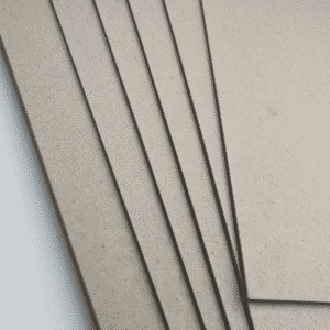 Rigid high gloss laminated paperboard showing thickness and durable structure