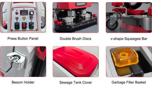 X660S floor scrubber detail X660S floor scrubber brush and squeegee detail