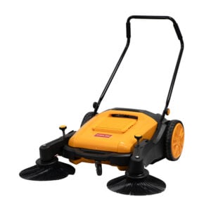 Hand push sweeper with debris collection