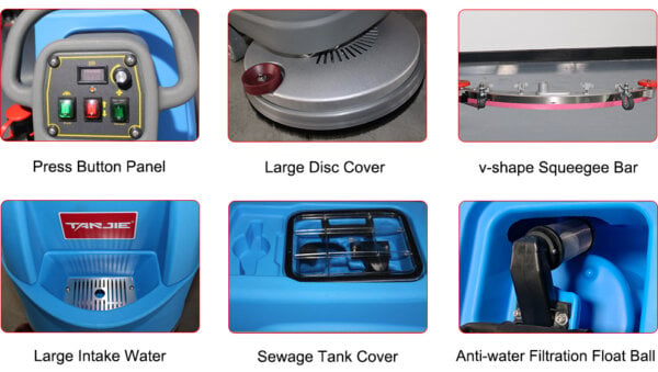 M2Z scrubber showing tank and squeegee features