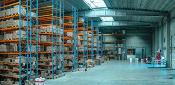 Marvel Robot for Warehouse Logistics Marvel robot cleaning a logistics warehouse aisle