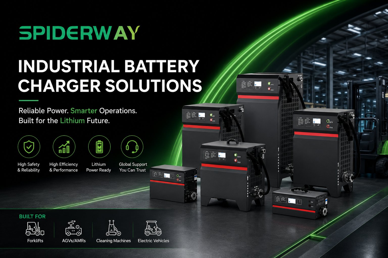 Japan’s industrial vehicle electrification trend is creating enormous opportunities for advanced lithium battery charger solutions. From forklifts and AGVs to airport GSE and automated warehouse systems