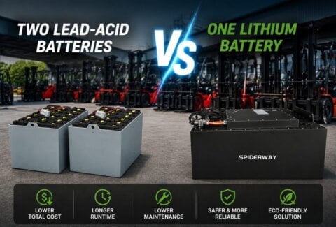 Comparison of one lithium battery to two lead-acid batteries for forklift fleet