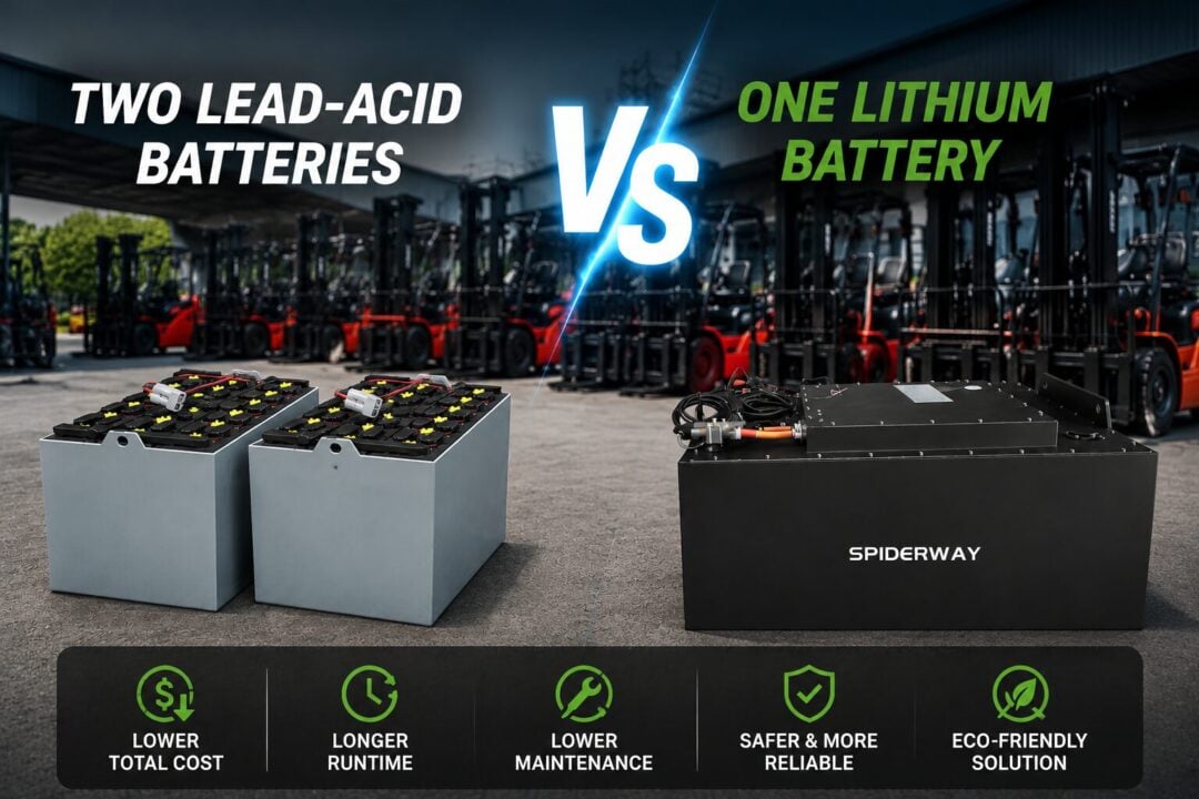 Comparison of one lithium battery to two lead-acid batteries for forklift fleet