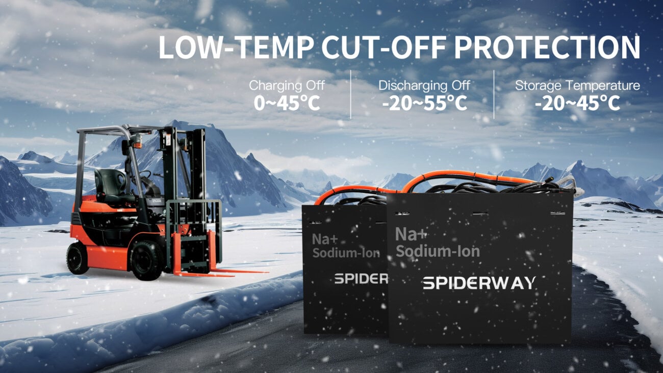 Sodium-ion forklift battery pack designed for cold-climate industrial applications