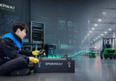 SPIDERWAY lithium battery laboratory and warehouse scene showcasing industrial energy storage solutions