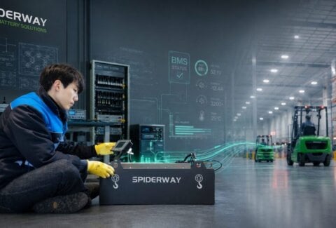 SPIDERWAY lithium battery laboratory and warehouse scene showcasing industrial energy storage solutions